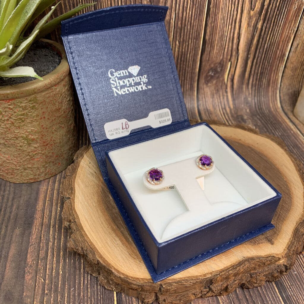 14K RG Amethyst & Diamond Earrings NWT