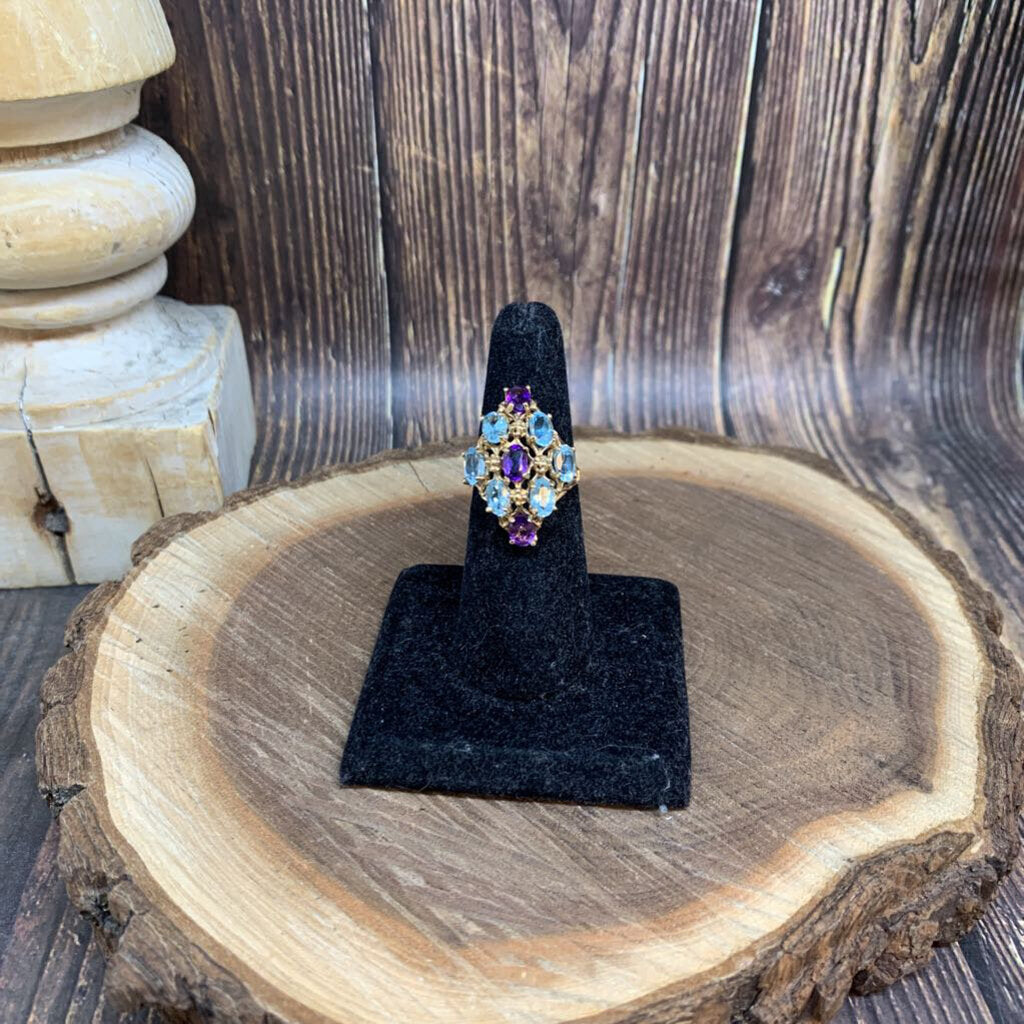 10K YG Aquamarine & Amethyst Ring