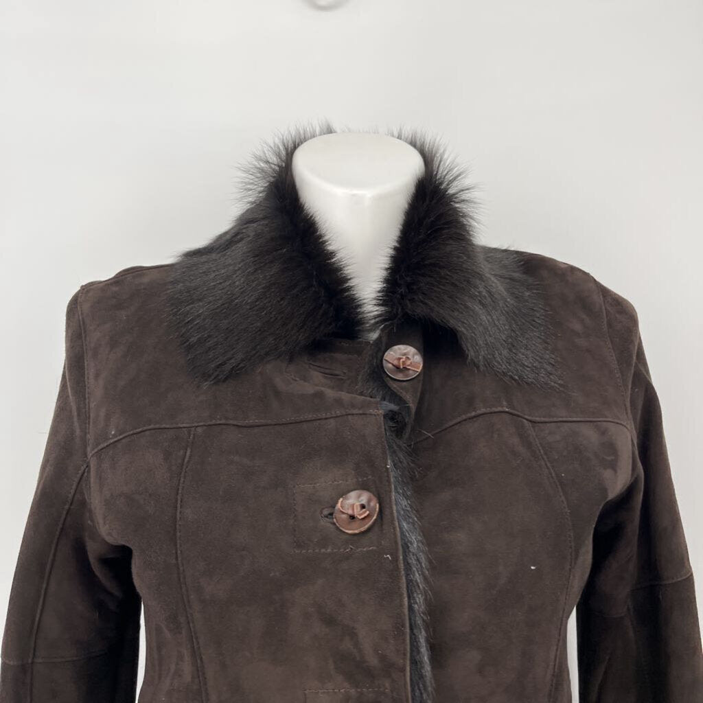 St John Suede Jacket Fur Collar