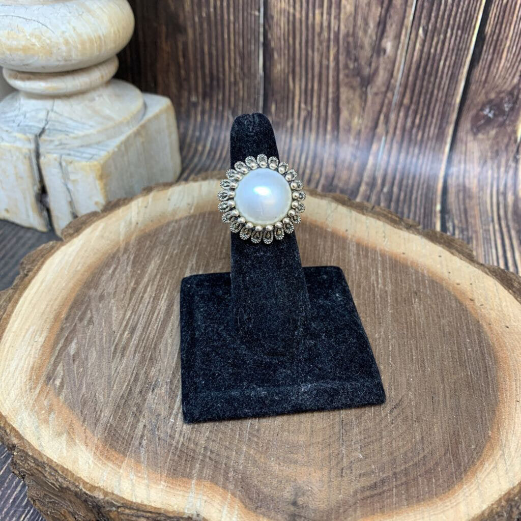 Sterling Pearl & Marcasite Ring