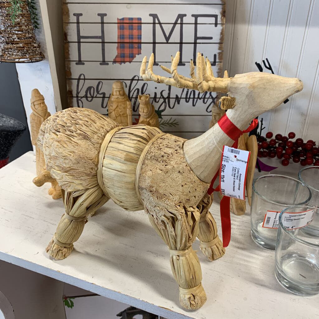 Corn Husk & Wood Reindeer