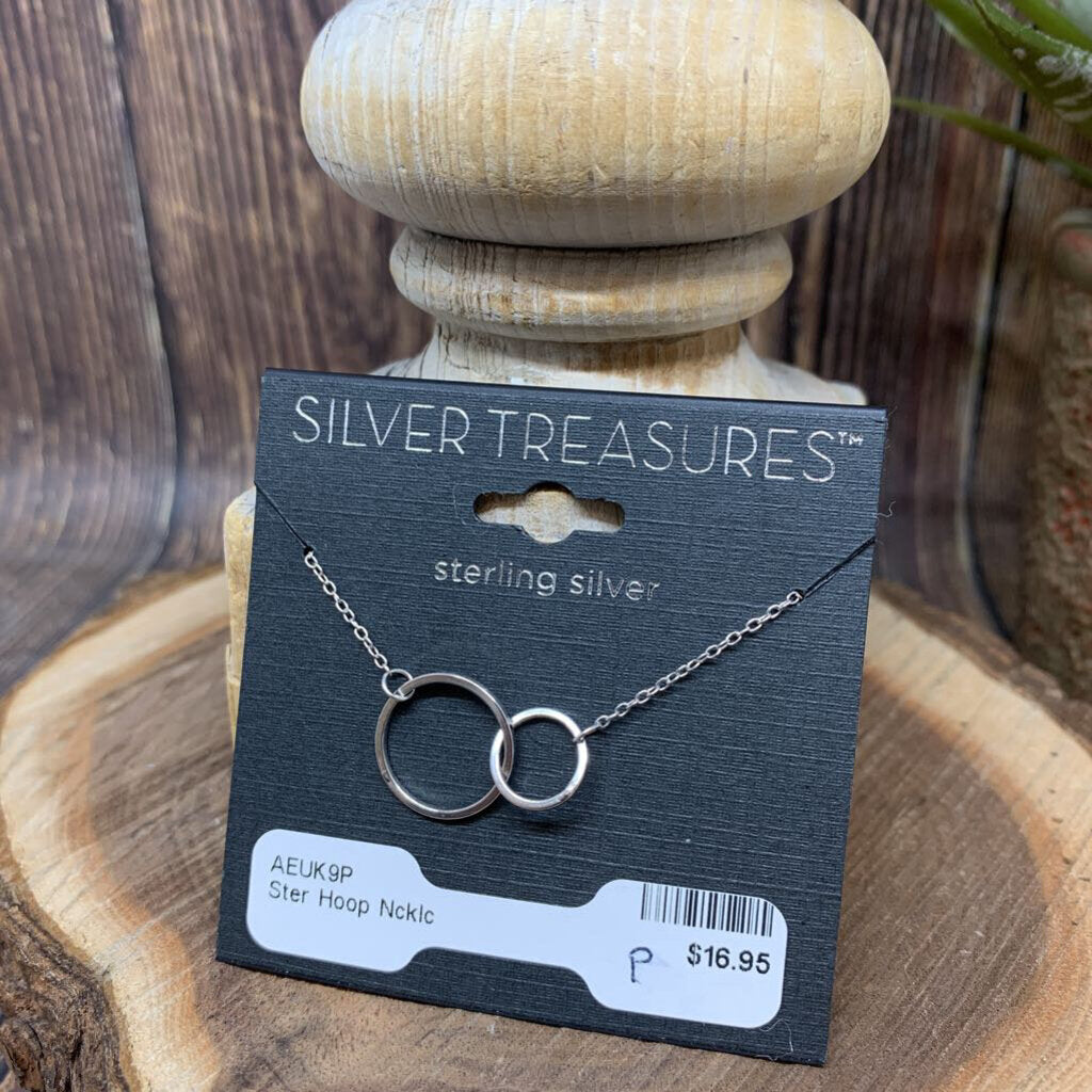 Sterling Silver Double Hoop Pendant Necklace