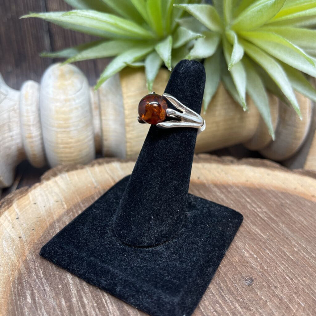 Sterling Amber Ring