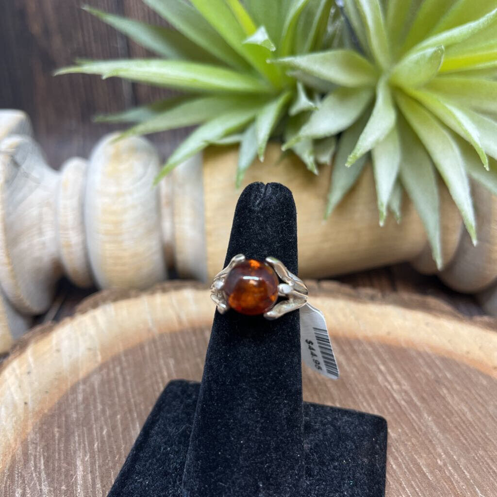 Sterling Amber Ring