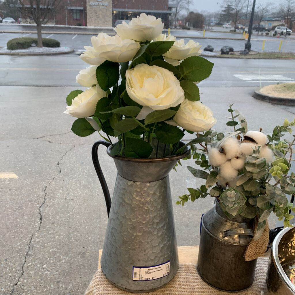 Faux Peonies in Pitcher Pail