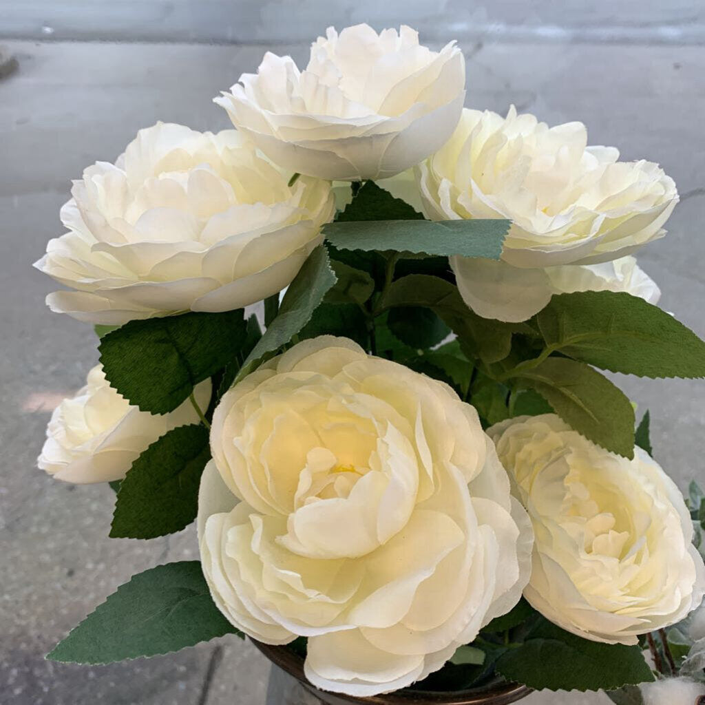 Faux Peonies in Pitcher Pail