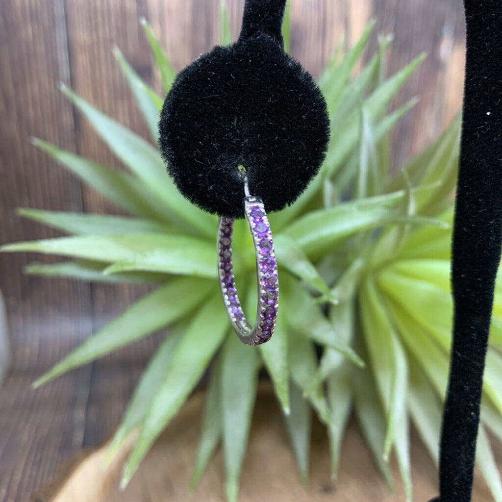 Sterling and Amethyst Hoop Earrings