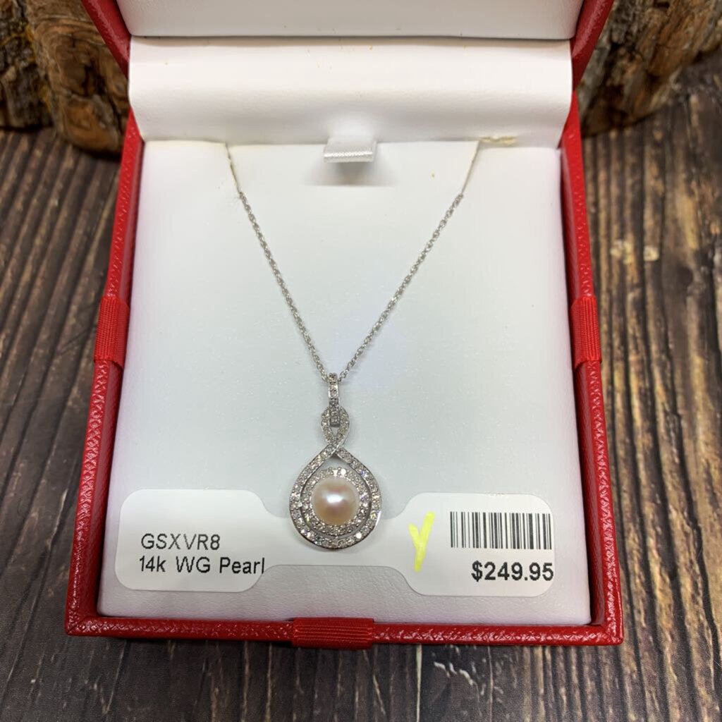 14k WG Pearl & Diamond Necklace