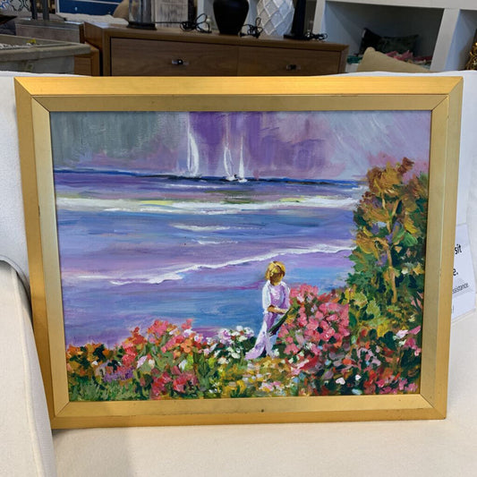 Framed Woman by Sea Painting