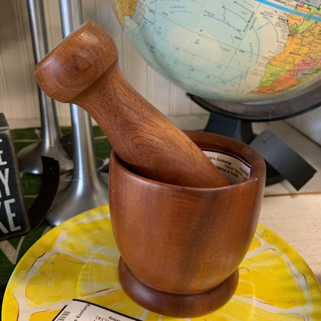 Carved Wood Mortar & Pestle