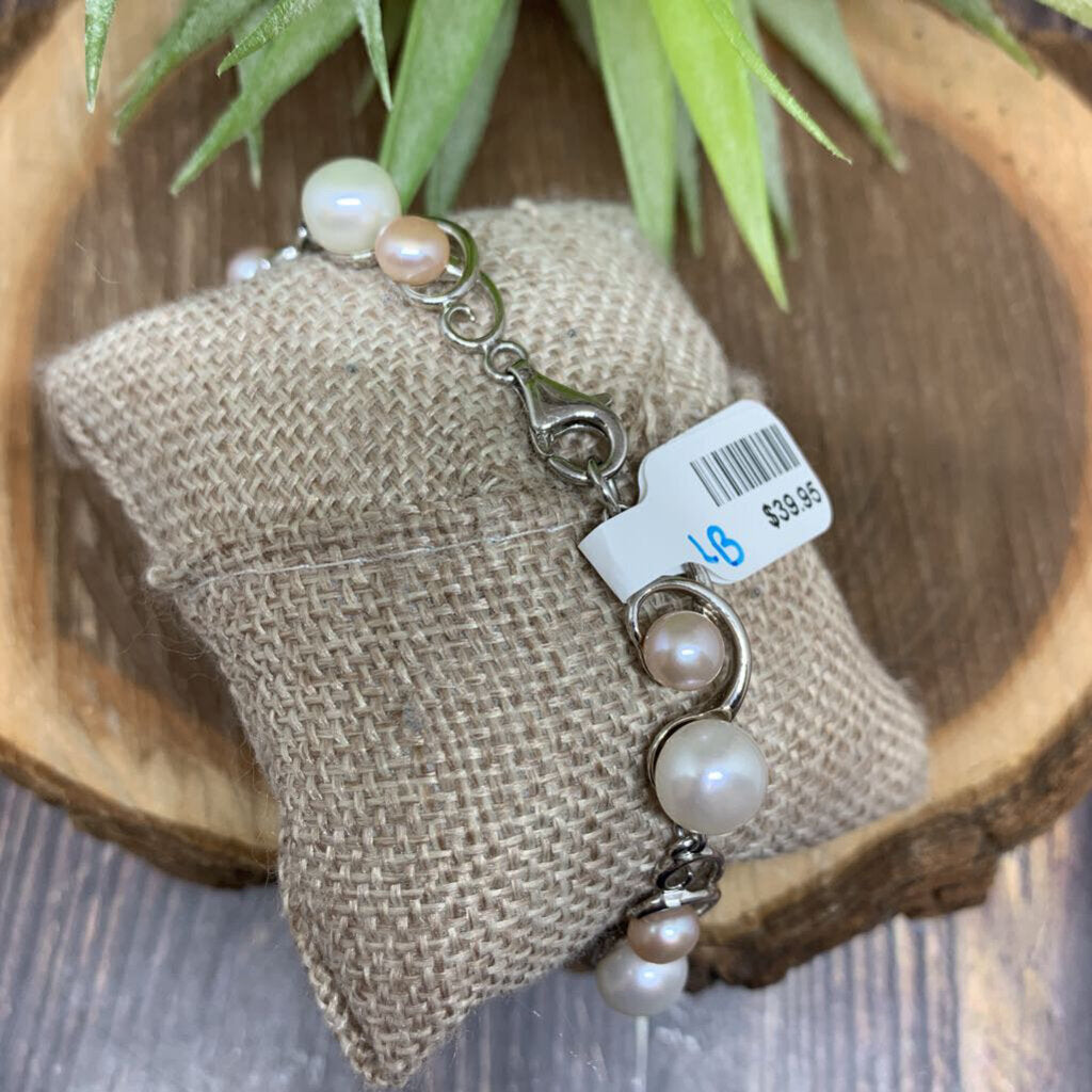Sterling Pearl Links Bracelet