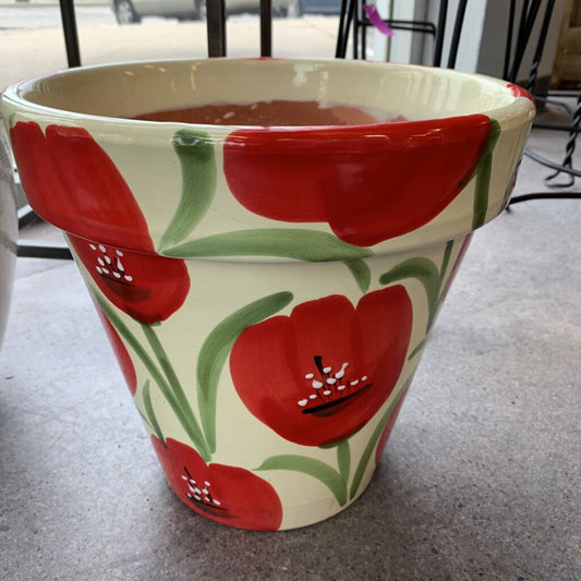 Floral Glazed Terra Cota Pot
