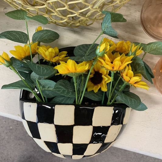 Checked Ceramic Planter with Flowers