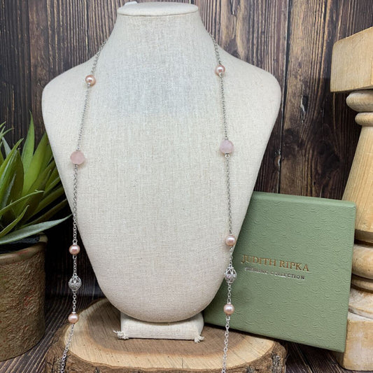 Judith Ripka Pearl & Rose Quartz Necklace