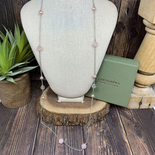 Judith Ripka Pearl & Rose Quartz Necklace