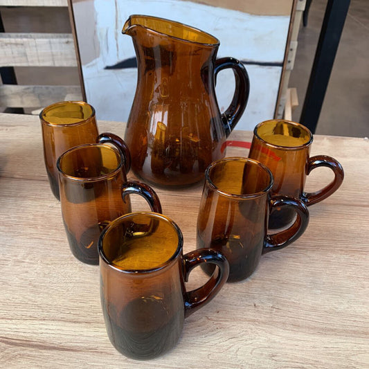 MCM Glass Pitcher & Glasses