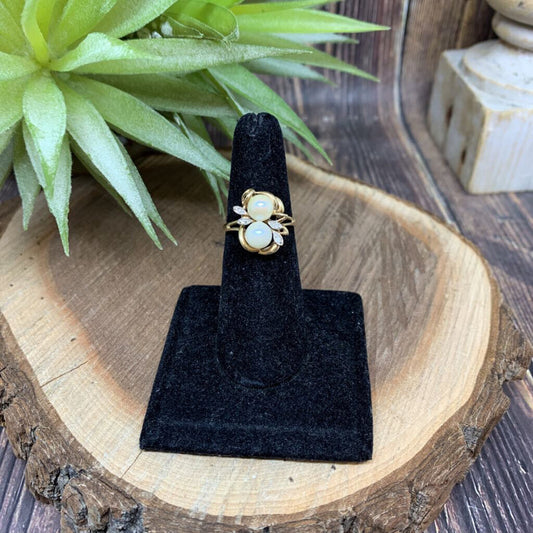10k Pearl and Diamonds Ring