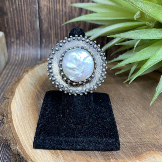 Coin Pearl Statement Ring