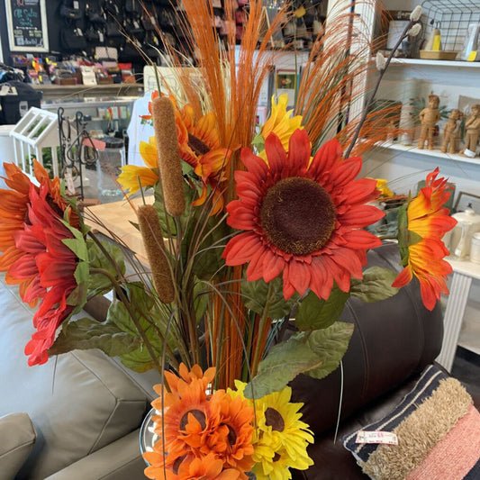 Fall Flowers in Glass Vase
