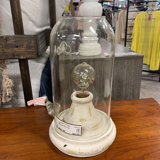 Wood Look Base Lamp w/Cloche