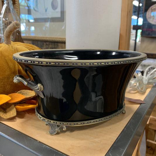 Metal Trim Ceramic Vase