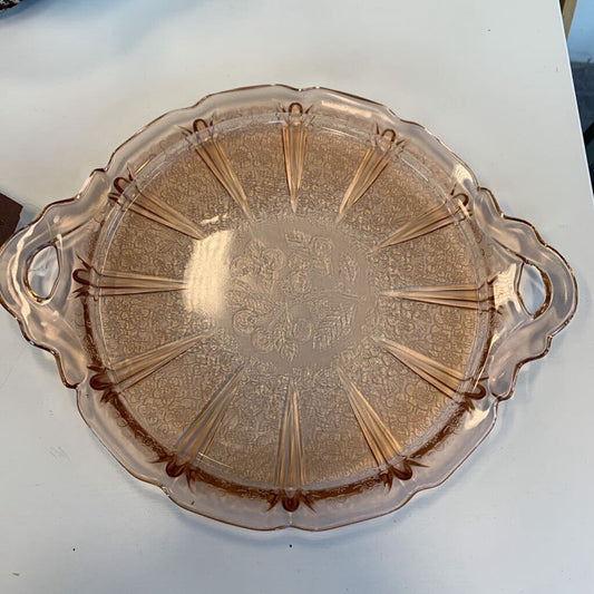 Depression glass Handled Cake Plate