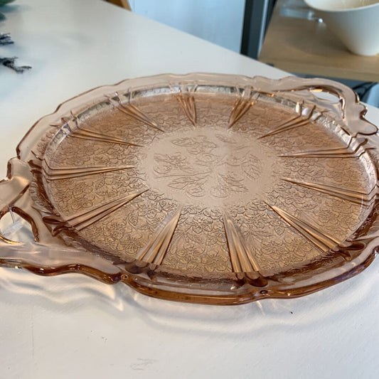 Depression glass Handled Cake Plate