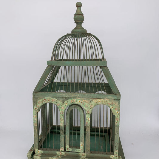 Green Wire Birdcage with Floral Details