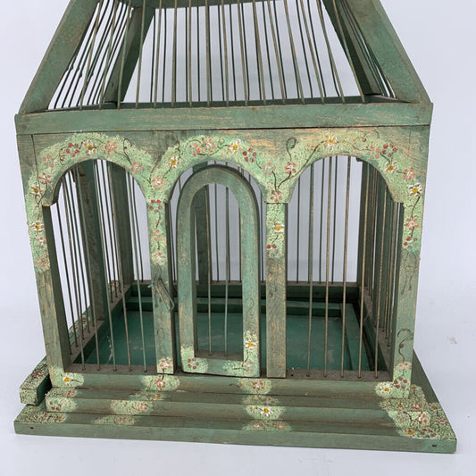 Green Wire Birdcage with Floral Details