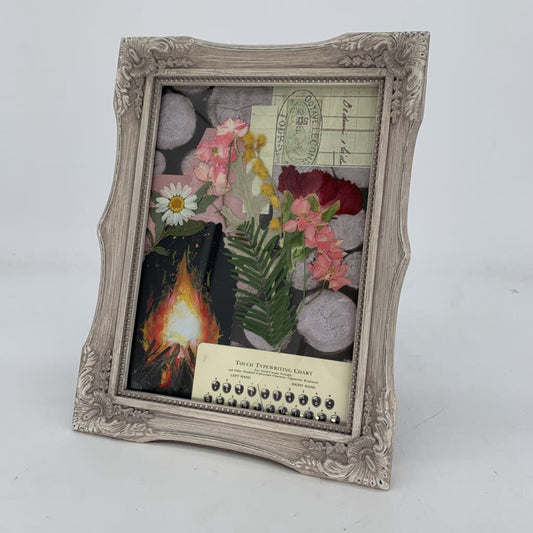 Pressed Flower w Flame Collage in Ornate Frame