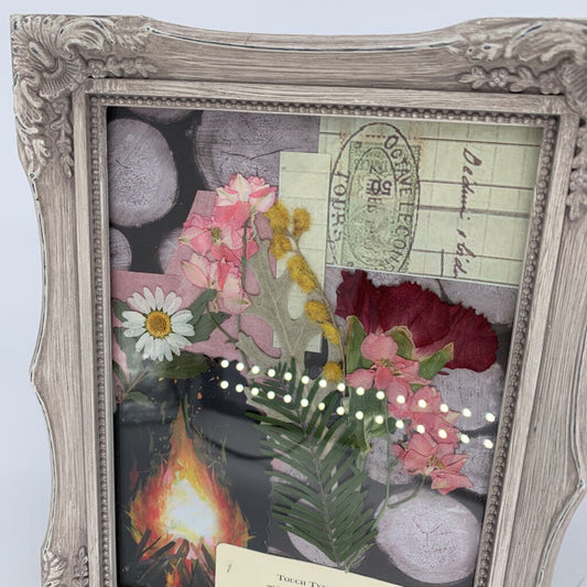 Pressed Flower w Flame Collage in Ornate Frame