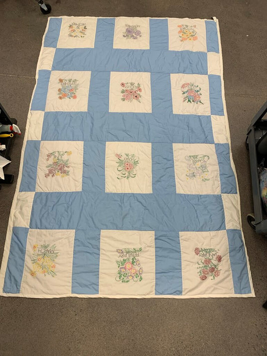 Handmade Embroidered Quilt AS IS