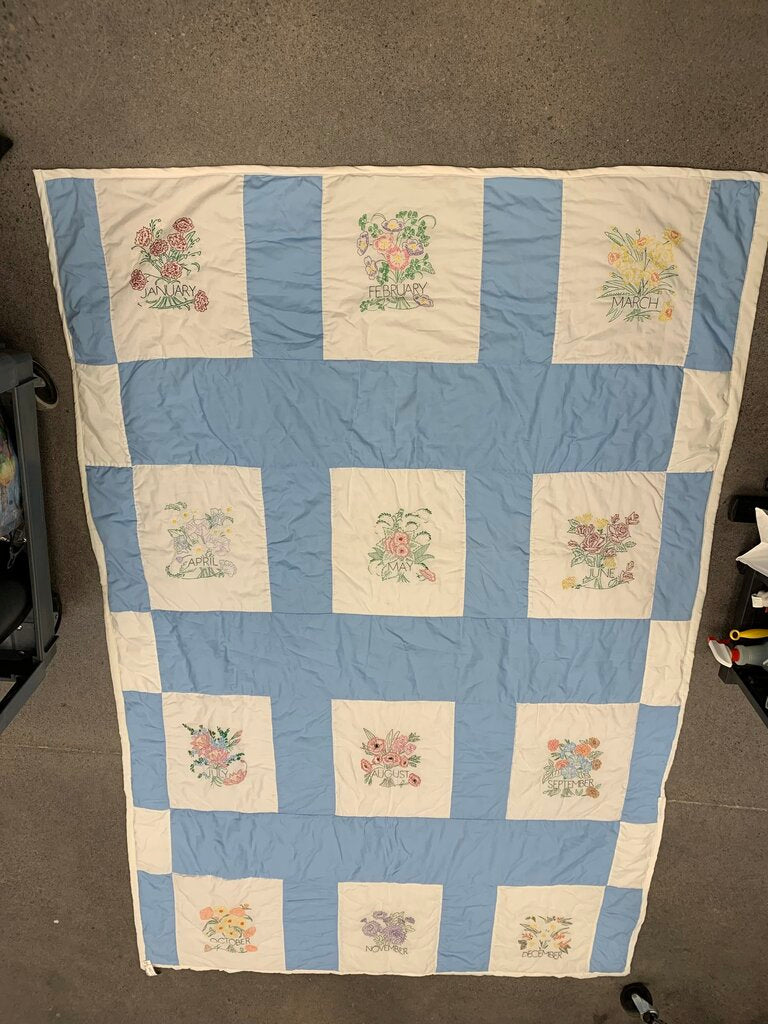 Handmade Embroidered Quilt AS IS