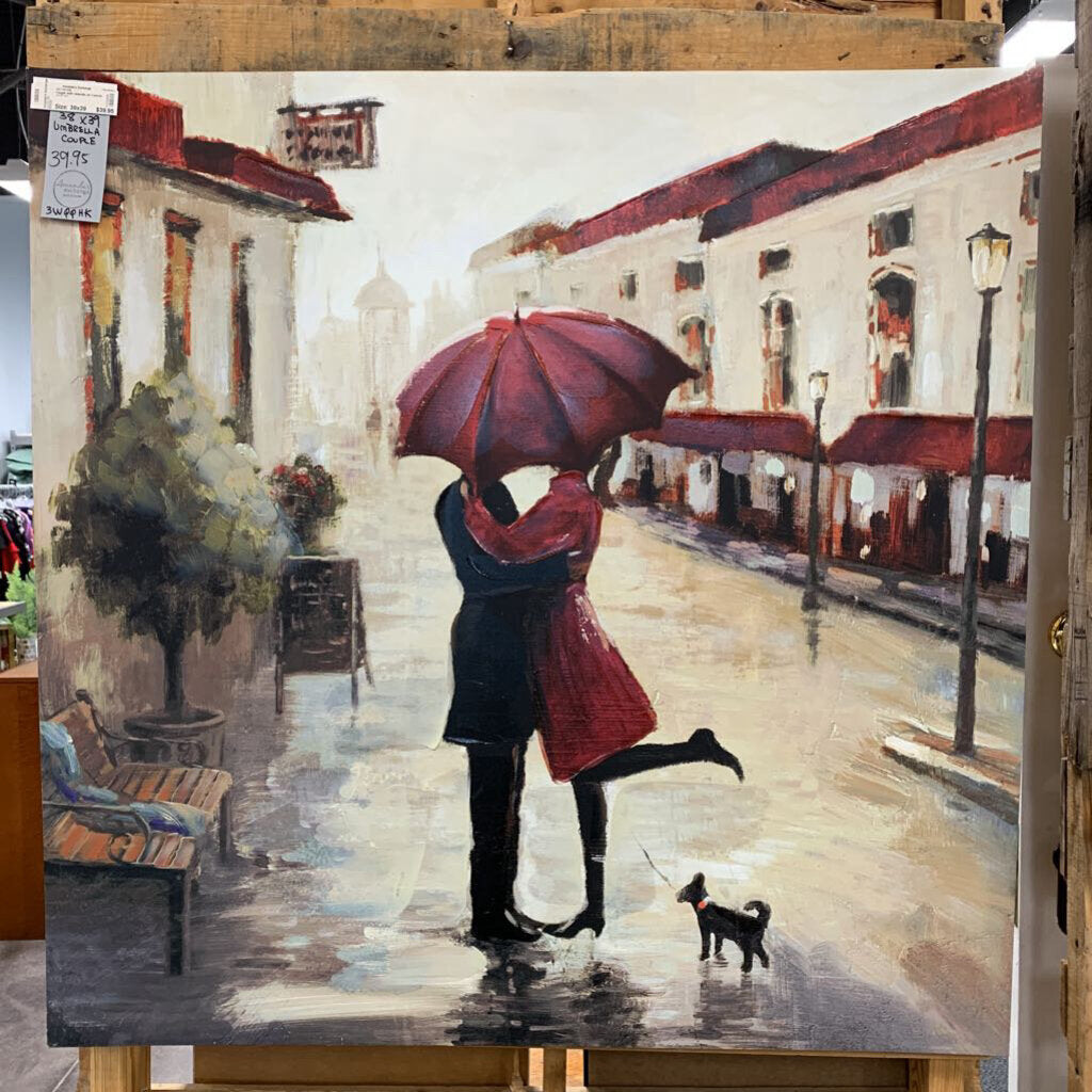 Couple with Umbrella on Canvas
