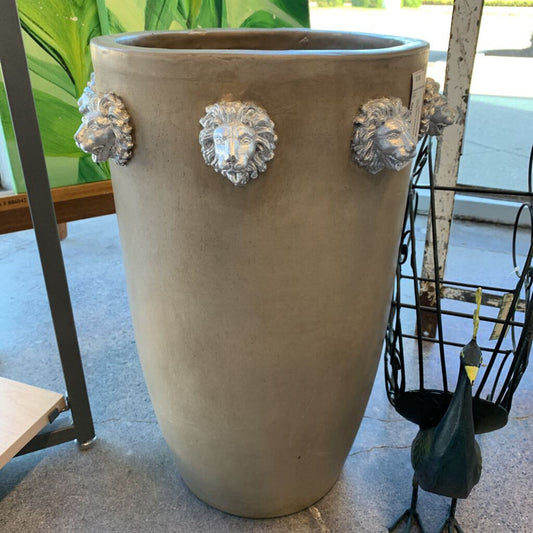 Lions Head Stoneware Vase