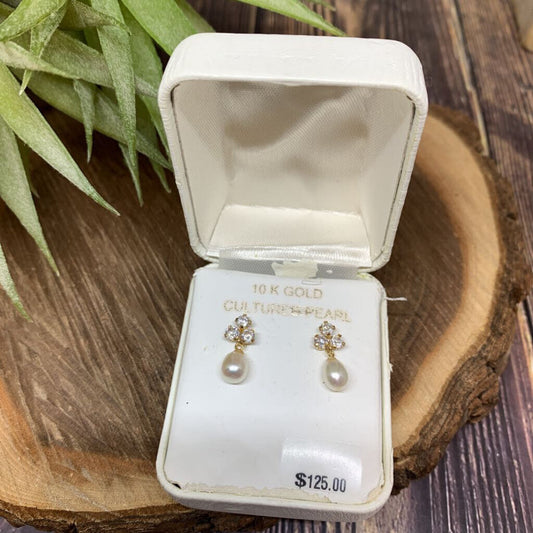 10k YG CZ Pearl Earrings