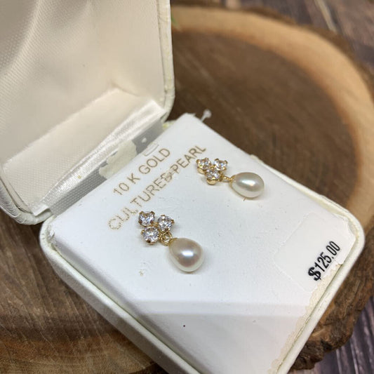 10k YG CZ Pearl Earrings