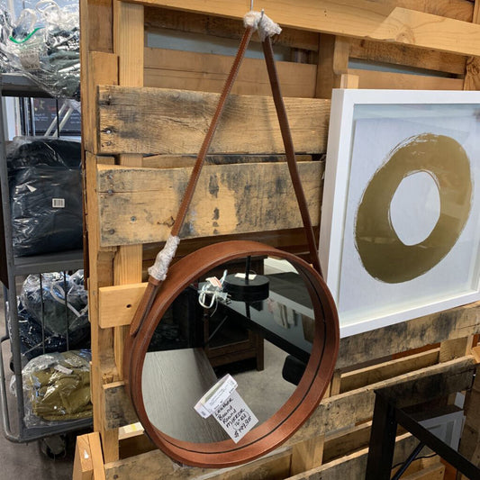 Leather Bound Round MIrror