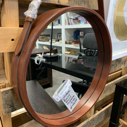 Leather Bound Round MIrror