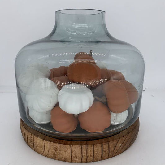 Wooden Base Glass Vase w/ Pumpkin Filler