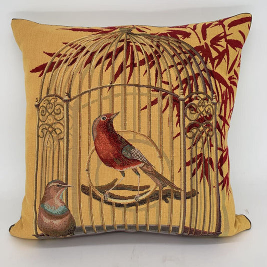 Birds in Cage Throw Pillow