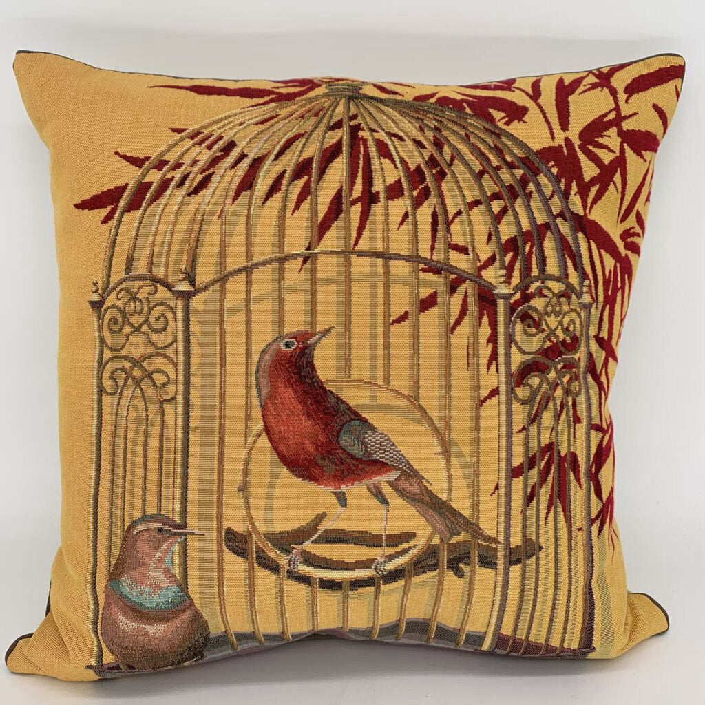 Birds in Cage Throw Pillow
