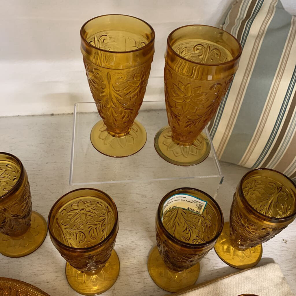 Amber Glass Goblet Set