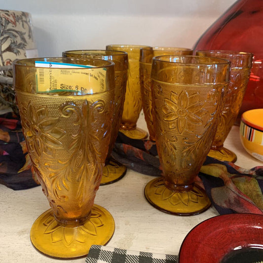 Amber Glass Goblet Set