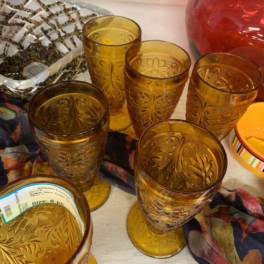 Amber Glass Goblet Set
