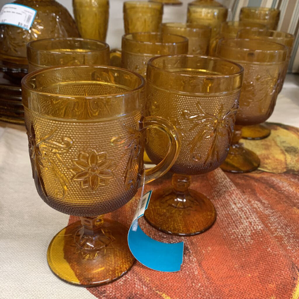 Amber Glass Pedestal Mug Set