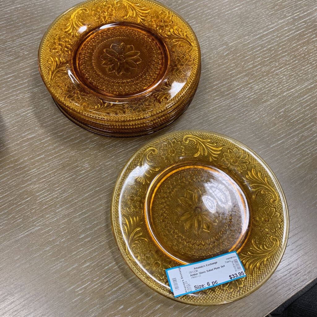 Amber Glass Salad Plate Set