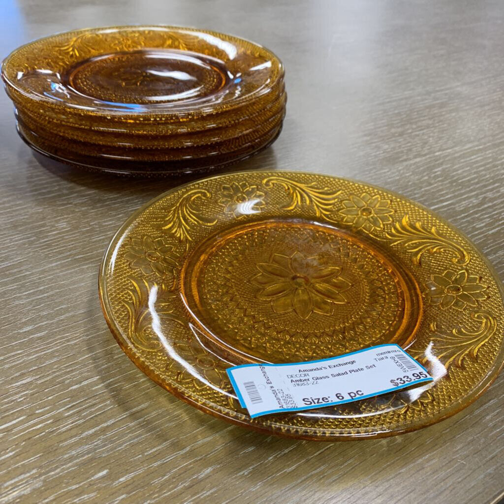 Amber Glass Salad Plate Set