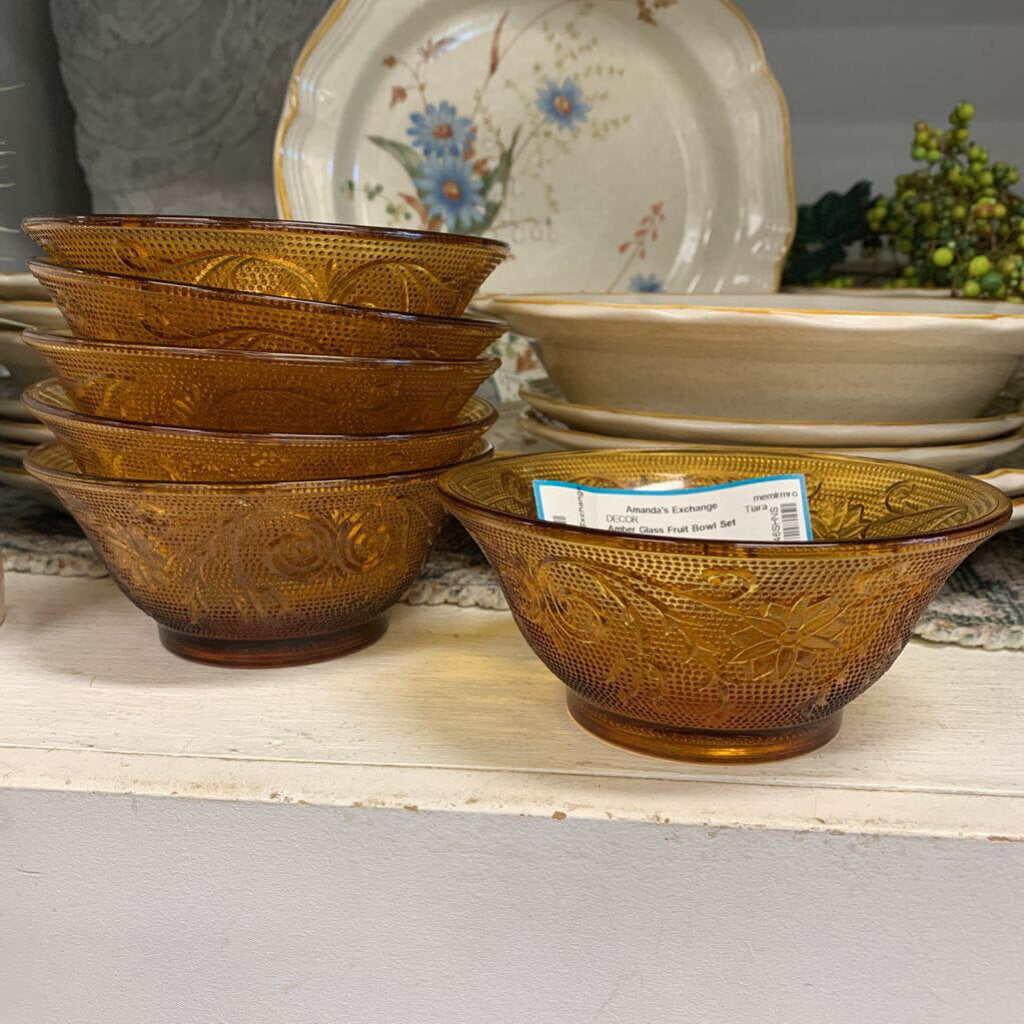 Amber Glass Fruit Bowl Set