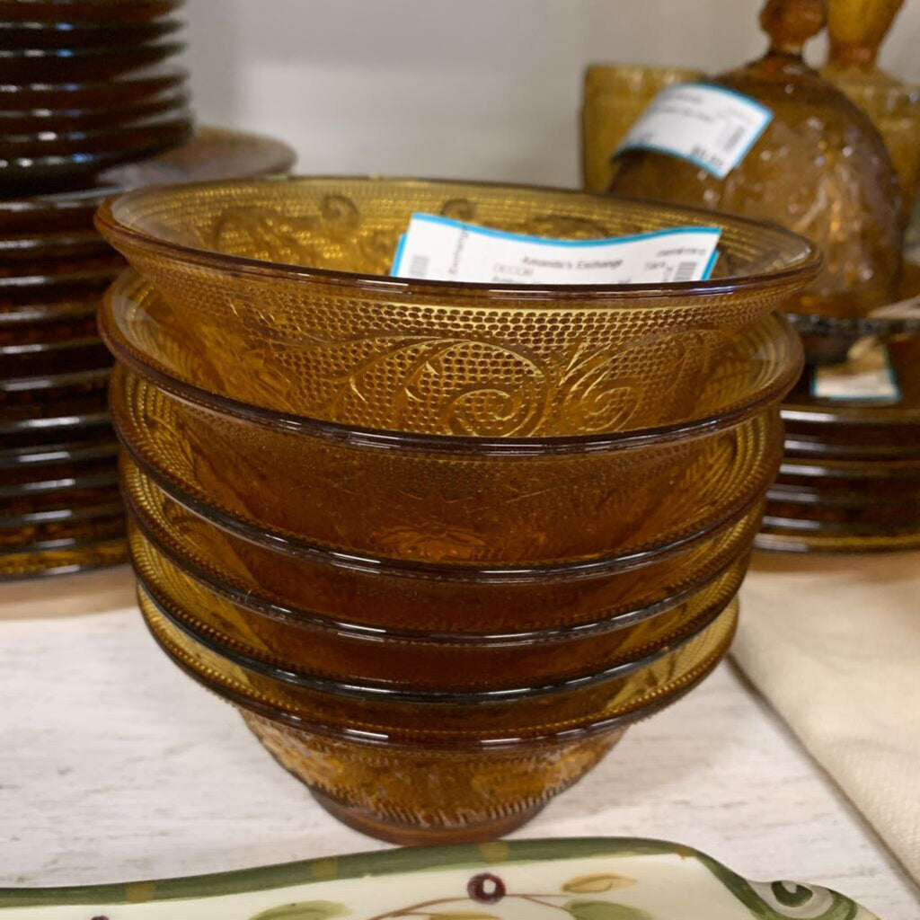 Amber Glass Fruit Bowl Set